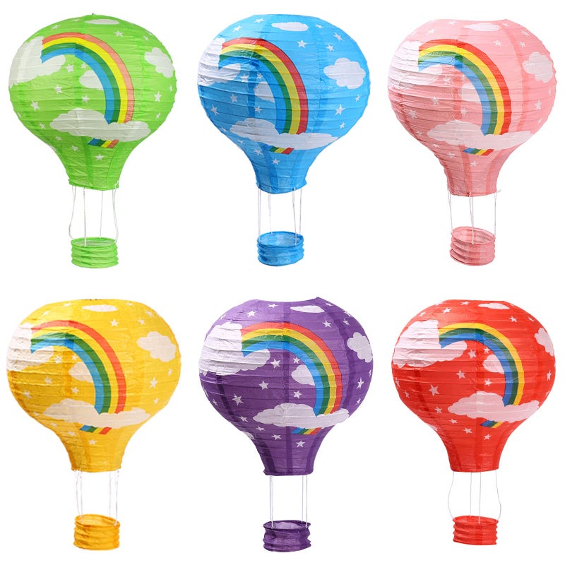 Zilue Hot Air Balloon Decorations Rainbow Paper Lanterns for Wedding Birthday Baby Showers Christmas Party Decoration Pack of 6 - Image 1